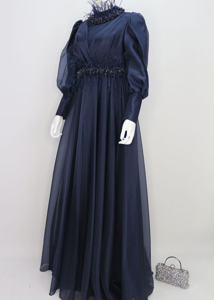 109 TAKASI VE BELİ TAŞ İŞLEMELİ ETEĞİ TÜL DETAYLI SIFIR YAKA TASARIM ABİYE ELBİSE QYS ABİYE ELBİSE 109 #23-03#