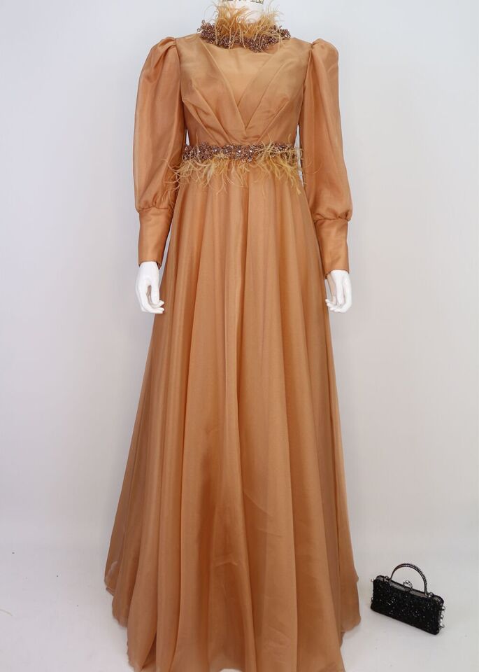 109 TAKASI VE BELİ TAŞ İŞLEMELİ ETEĞİ TÜL DETAYLI SIFIR YAKA TASARIM ABİYE ELBİSE QYS ABİYE ELBİSE 109 #23-03#