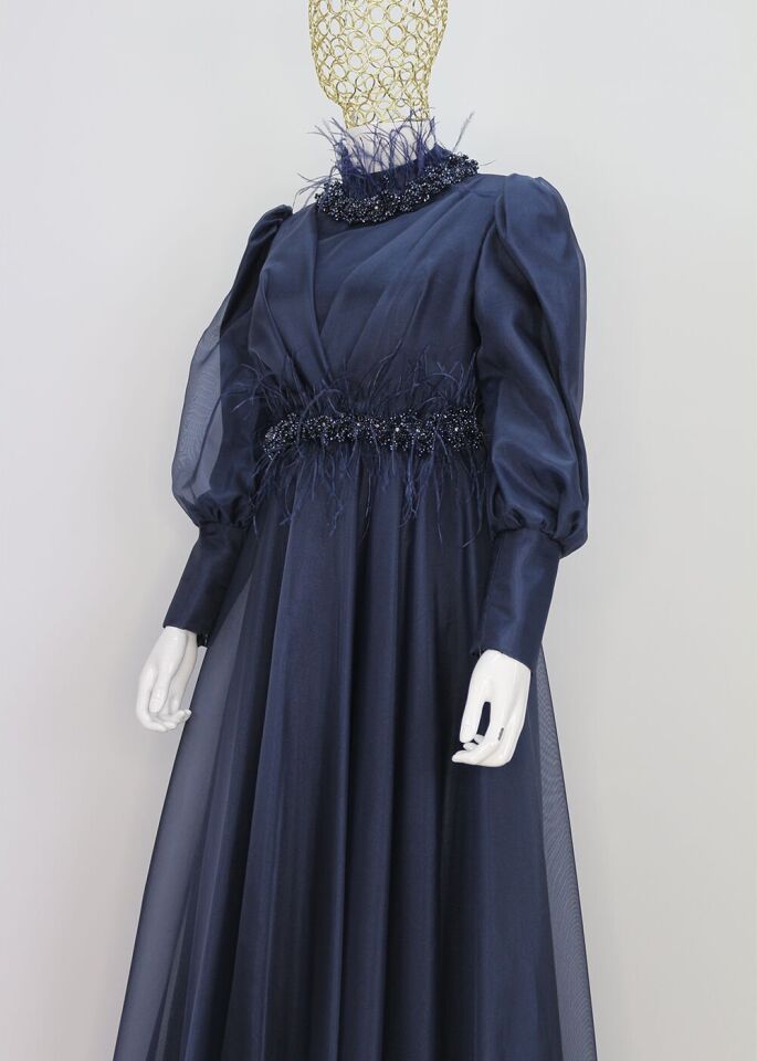 109 TAKASI VE BELİ TAŞ İŞLEMELİ ETEĞİ TÜL DETAYLI SIFIR YAKA TASARIM ABİYE ELBİSE QYS ABİYE ELBİSE 109 #23-03#