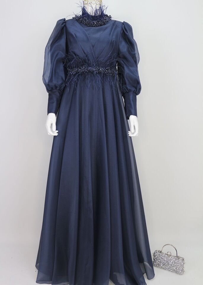 109 TAKASI VE BELİ TAŞ İŞLEMELİ ETEĞİ TÜL DETAYLI SIFIR YAKA TASARIM ABİYE ELBİSE QYS ABİYE ELBİSE 109 #23-03#