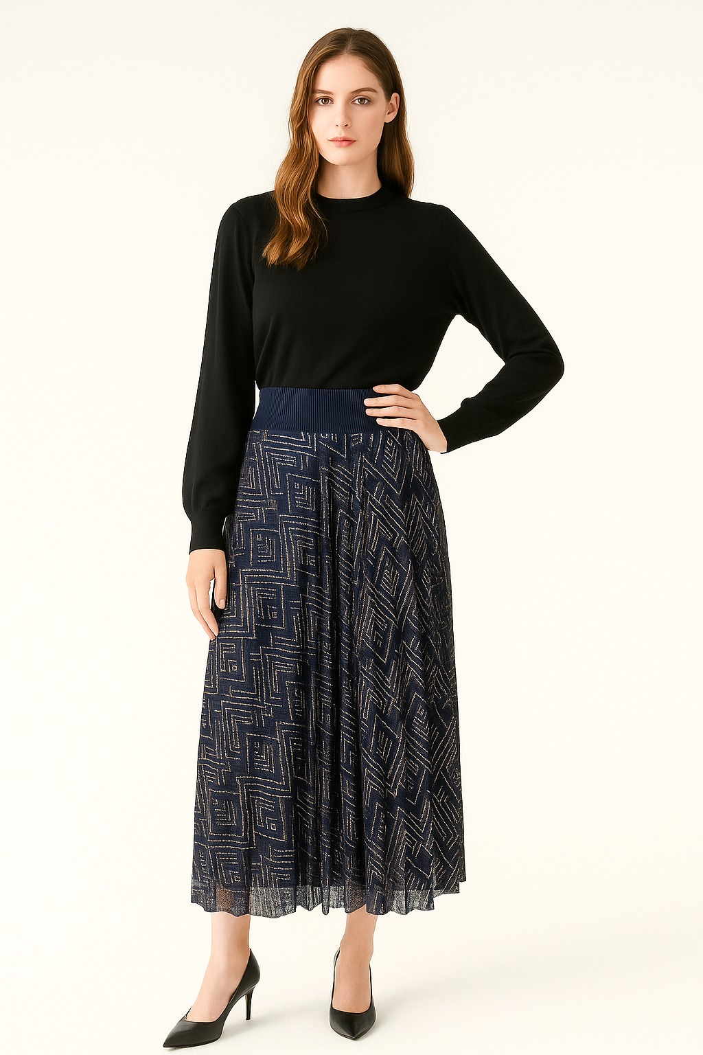 2745 SİMLİ DESENLİ YANDAN FERMUARLI PİLİSELİ TÜL ETEK #09-25#