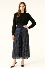 2745 SİMLİ DESENLİ YANDAN FERMUARLI PİLİSELİ TÜL ETEK #09-25#