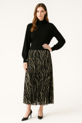 2745 SİMLİ DESENLİ YANDAN FERMUARLI PİLİSELİ TÜL ETEK #09-25#