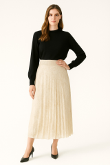 2745 SİMLİ DESENLİ YANDAN FERMUARLI PİLİSELİ TÜL ETEK #09-25#