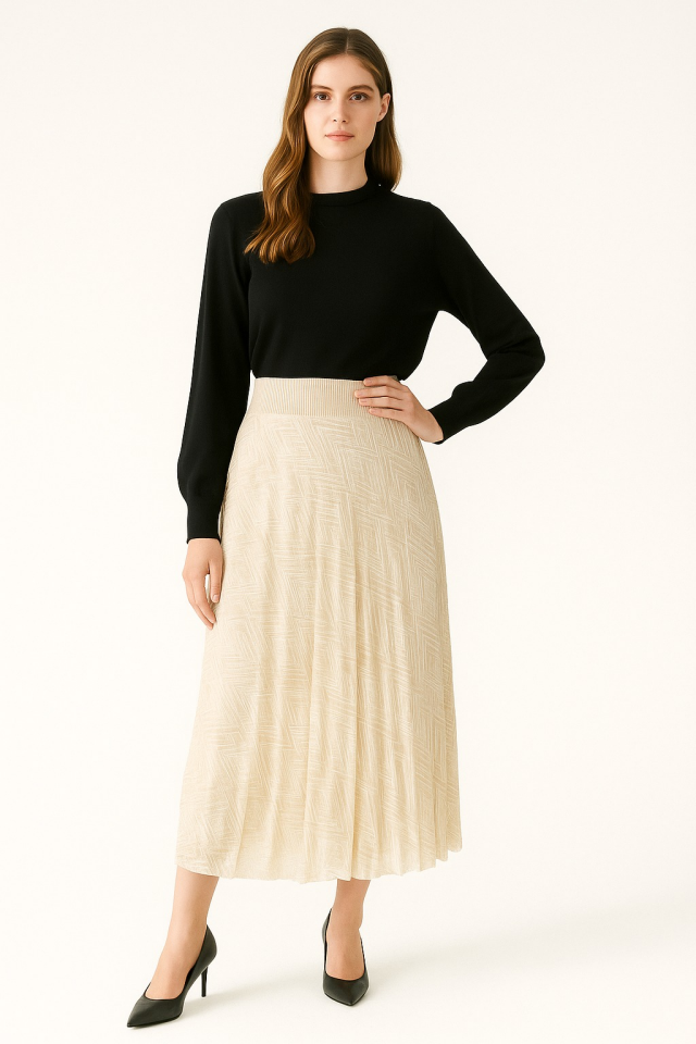 2745 SİMLİ DESENLİ YANDAN FERMUARLI PİLİSELİ TÜL ETEK #09-25#