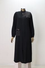 5006 ÖNÜ FERMUARLI OMZU VE CEBİ TAŞ DETAYLI KOL UCU LASTİKLİ HAKİM YAKA KAP QYS KAP 5006 #G23-04#