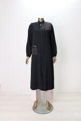 5006 ÖNÜ FERMUARLI OMZU VE CEBİ TAŞ DETAYLI KOL UCU LASTİKLİ HAKİM YAKA KAP QYS KAP 5006 #G23-04#