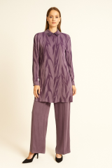 2673 GÖMLEK YAKA KOL UCU MANŞETLİ ÖNÜ GİZLİ DÜĞMELİ PANTOLONUN BELİ YARIM LASTİKLİ CEPLİ İKİLİ TAKIM #09-25#