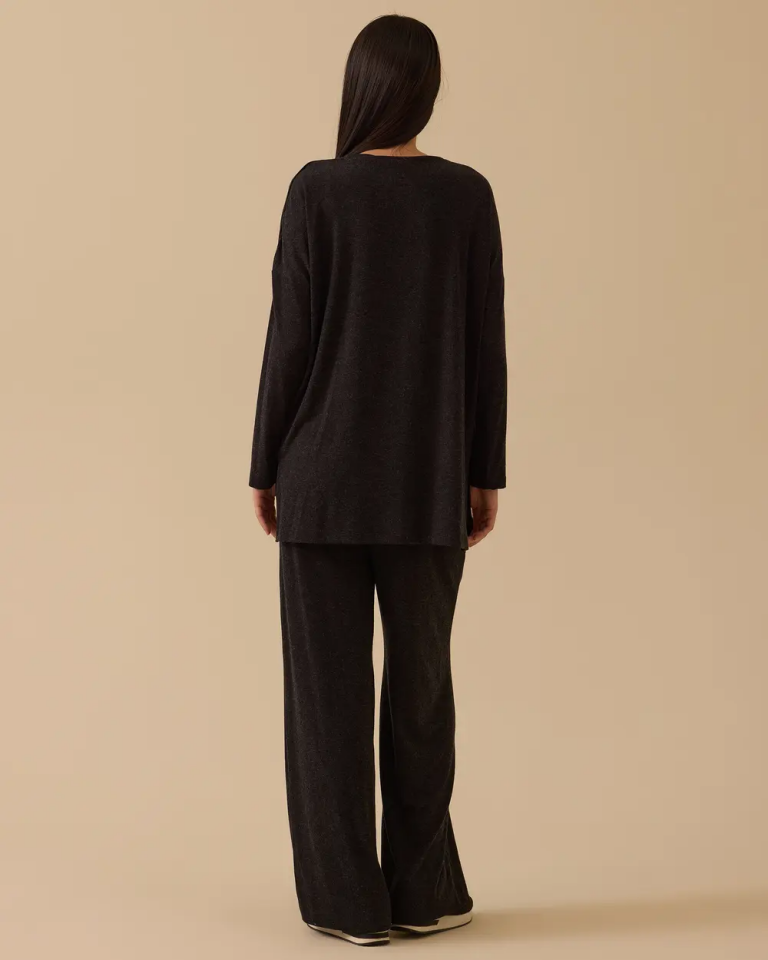 10002522711004 DÜŞÜK OMUZLU DÜZ KESİM PANTOLONUN BELİ LASTİKLİ TAKIM #10-25#