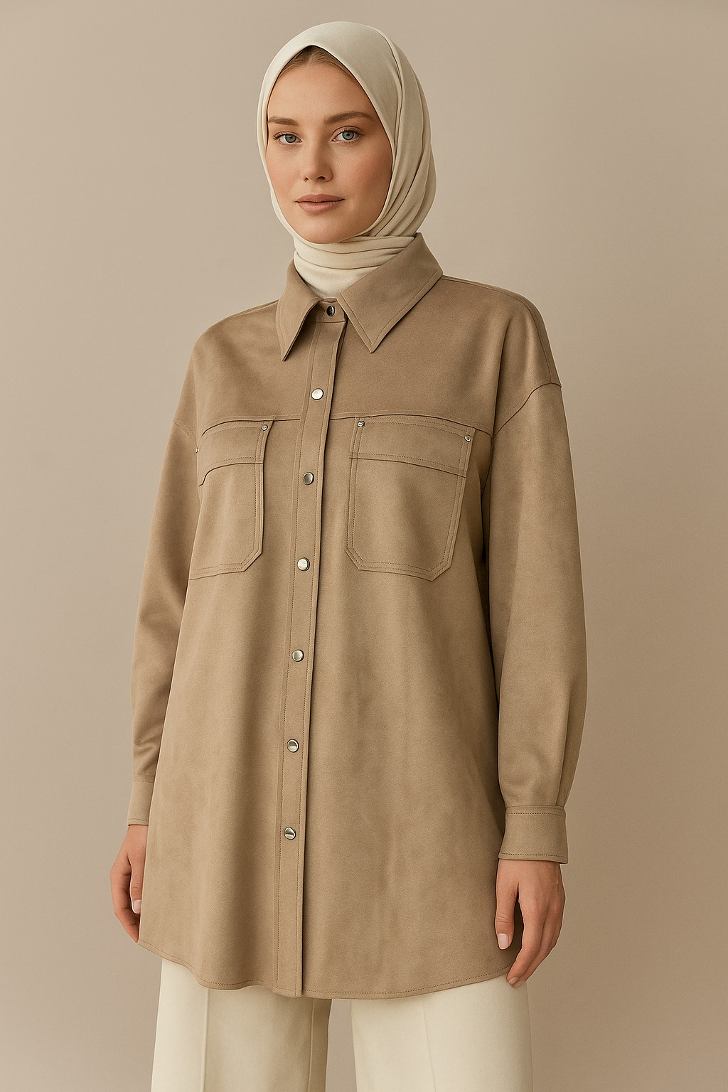 10205 ÖNDEN ÇITÇITLI ÇİFT CEPLİ SÜET ETEK #10-25#