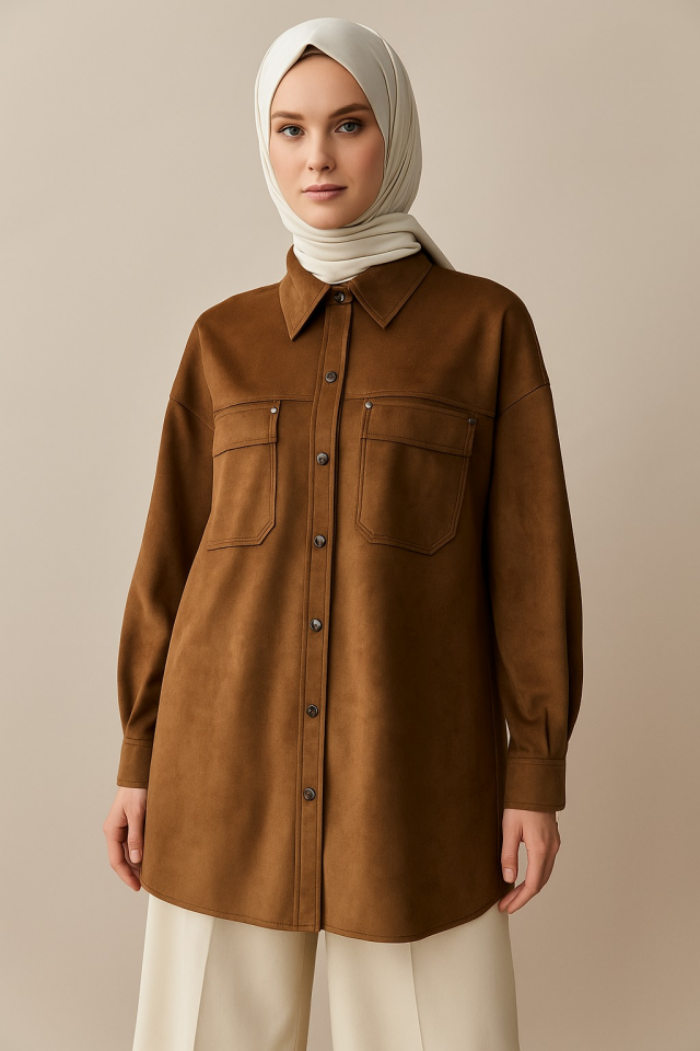 10205 ÖNDEN ÇITÇITLI ÇİFT CEPLİ SÜET ETEK #10-25#