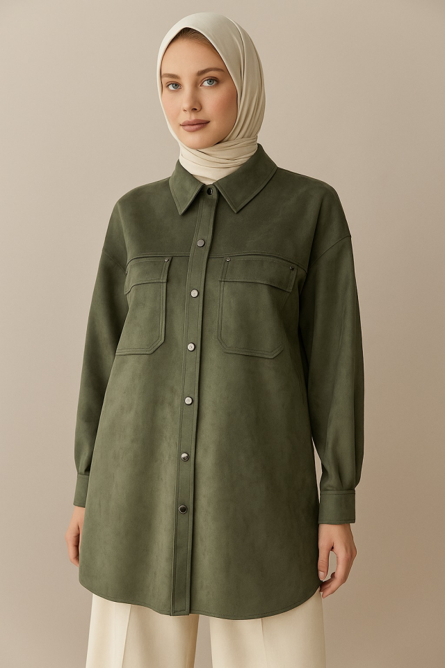 10205 ÖNDEN ÇITÇITLI ÇİFT CEPLİ SÜET ETEK #10-25#