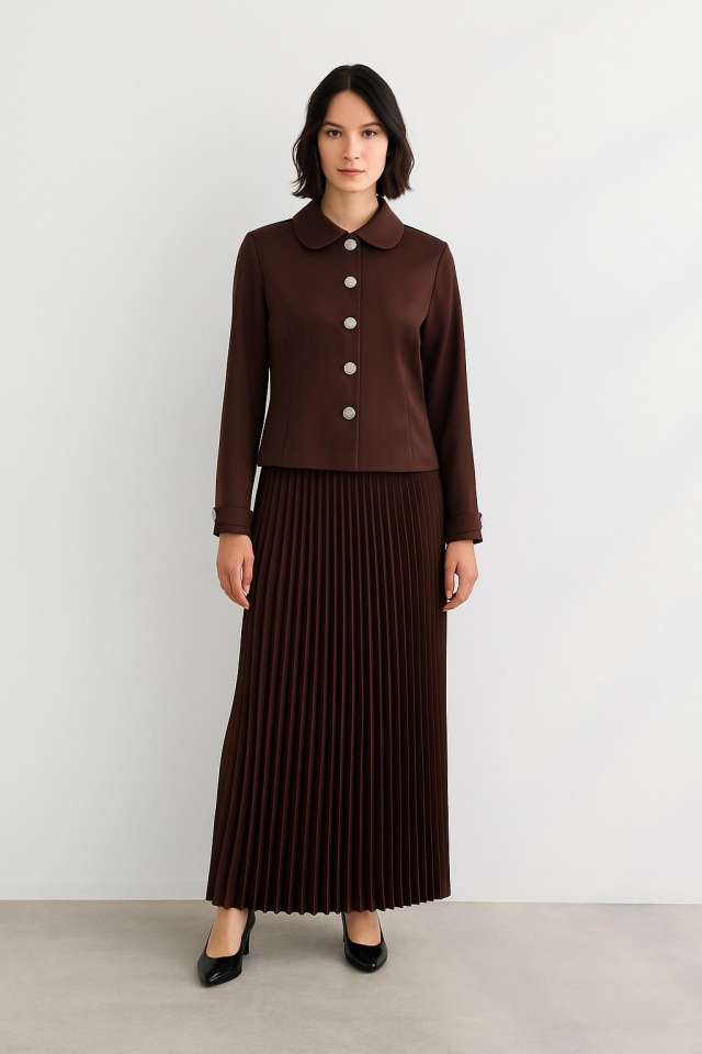 56014 ÖNDEN DÜĞMELİ ETEĞİ PİLİSELİ PARLAK ETEKLİ TAKIM #10-25#