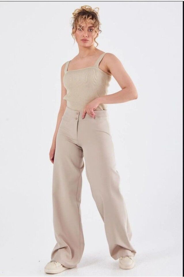 59056 ÖNDEN ÇİFT DÜĞMELİ BOL PAÇA PANTOLON QYS PANTOLON 59056 #23-04#