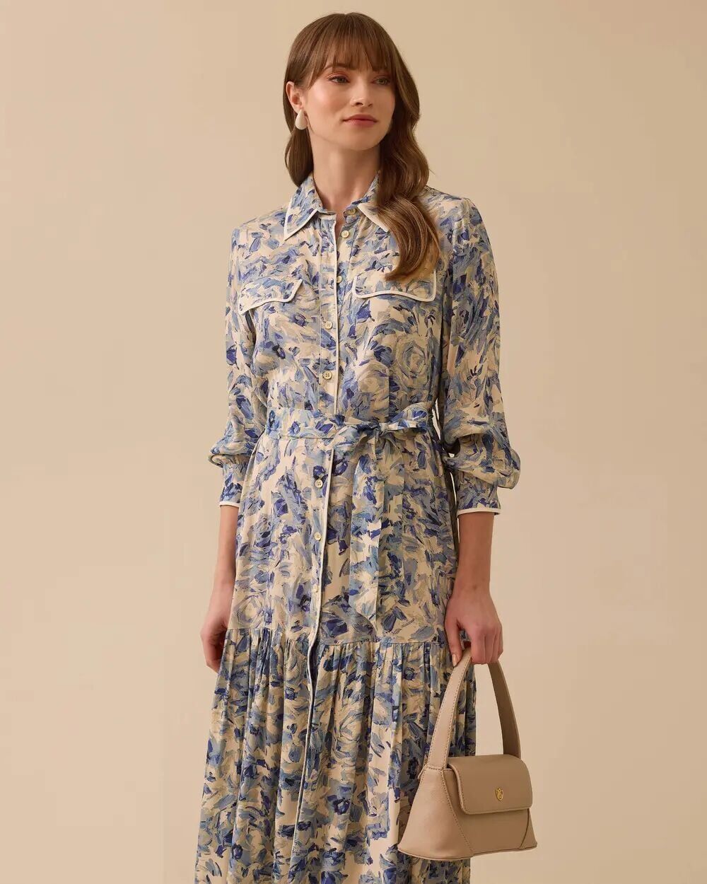 1007 GÜNLÜK ELBİSE BOYDAN DÜĞMELİ KOLU MANŞETLİ ÖNÜ CEP GÖRÜNÜMLÜ ETEK UCU PİLELİ DESENLİ GÜNLÜK ELBİSE #03-25#