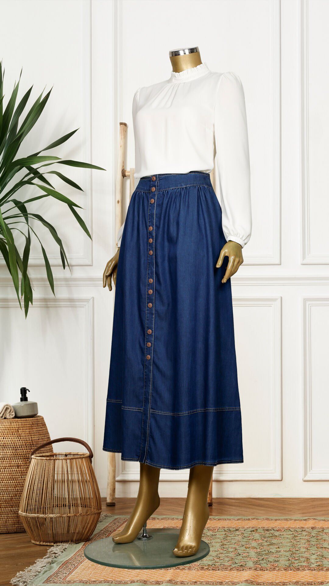 52016 ÖNÜ DÜĞME DETAYLI FERMUARLI BELİ KEMERLİ JEAN ETEK QYS ETEK 52016 #23-04#