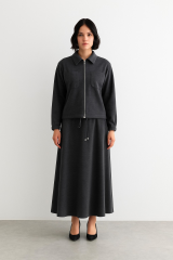 56017 ÖNDEN FERMUARLI ÇİFT CEPLİ CEKET UCU BÜZGÜLÜ KUMAŞ ETEKLİ TAKIM #10-25#