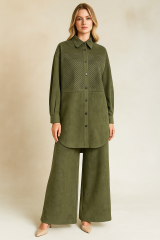 56056 ÖNDEN ÇITÇITLI GÖĞÜSÜ DETAYLI OVERSİZE SÜET PANTOLONLU TAKIM #10-25#