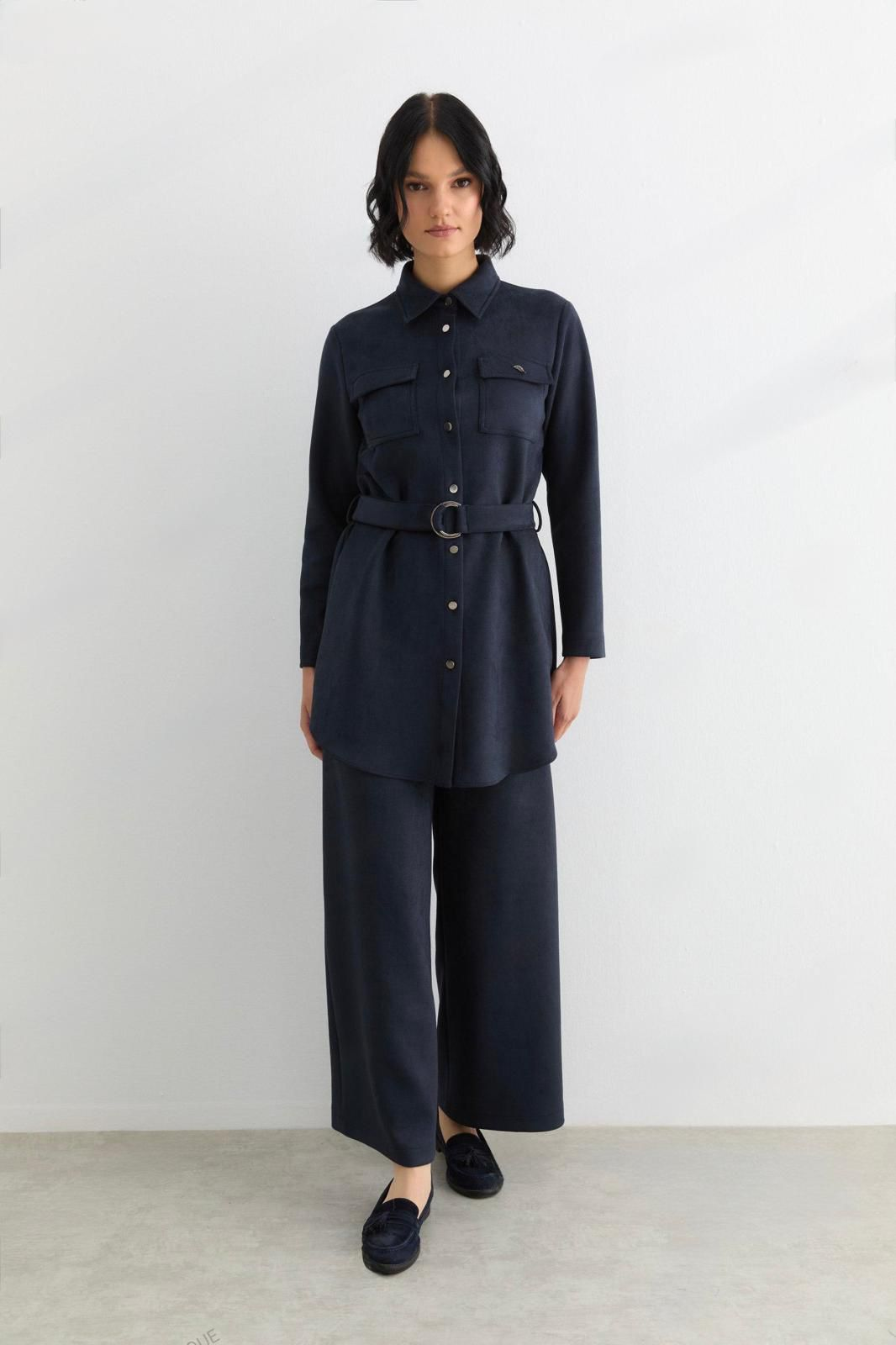 56050 ÖNDEN ÇITÇIT DÜĞMELİ ÇİFT CEPLİ SÜET TAKIM #10-25#