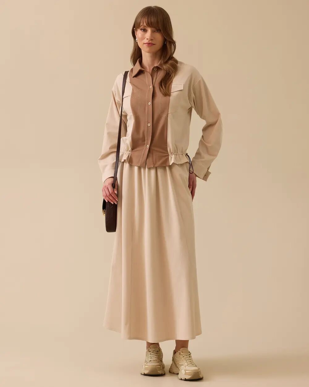 1007 GÜNLÜK GÖMLEK ÖNÜ DÜĞMELİ KOLU MANŞETLİ CEP GÖRÜNÜMLÜ ALT KISMI LASTİK DETAYLI GÜNLÜK GÖMLEK #03-25#