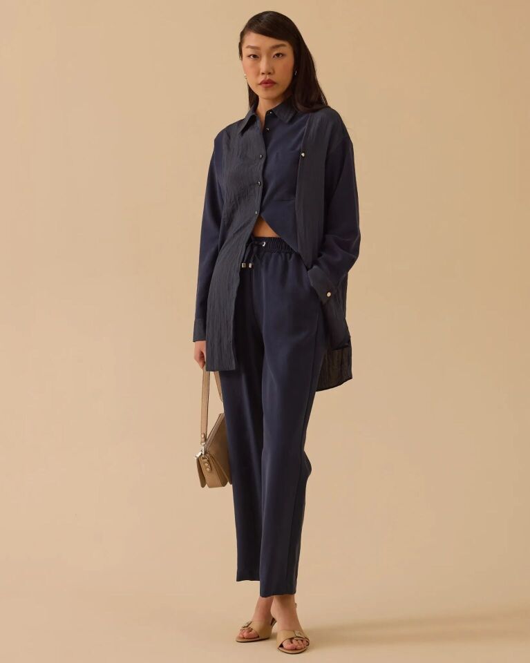 1008 BELİ BAĞCIKLI KETEN PANTALON #26# 42 - LACİVERT