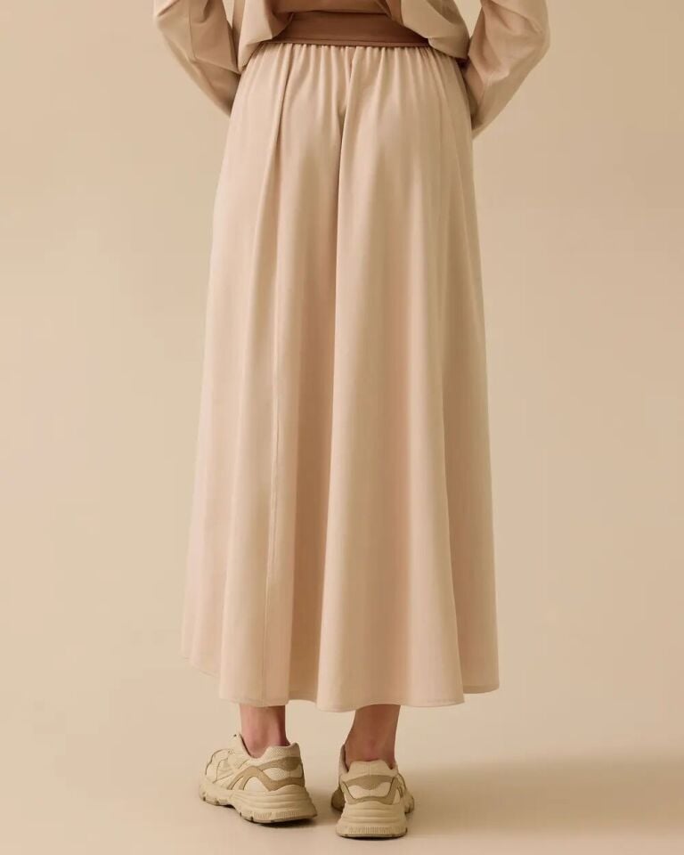 1009 GÜNLÜK ETEK BELİ KAT DETAYLI ÖNÜ PARÇALI DİKİŞ DETAYLI CEPLİ GÜNLÜK ETEK #03-25#