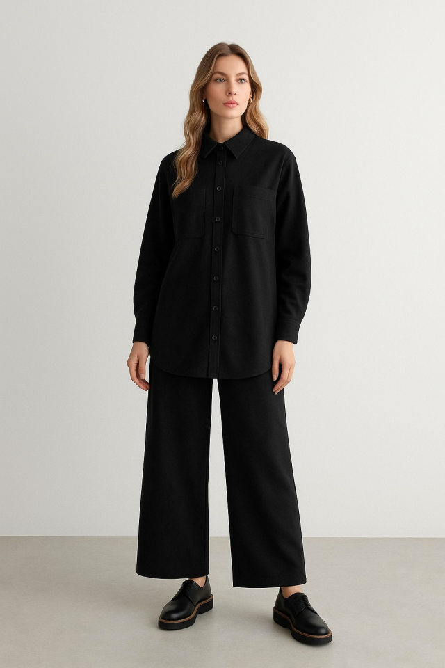 56059 ÖNDEN ÇITÇIT DÜĞMELİ ÇİFT CEPLİ PANTOLONUN BELİ LASTİKLİ SÜET TAKIM #10-25#