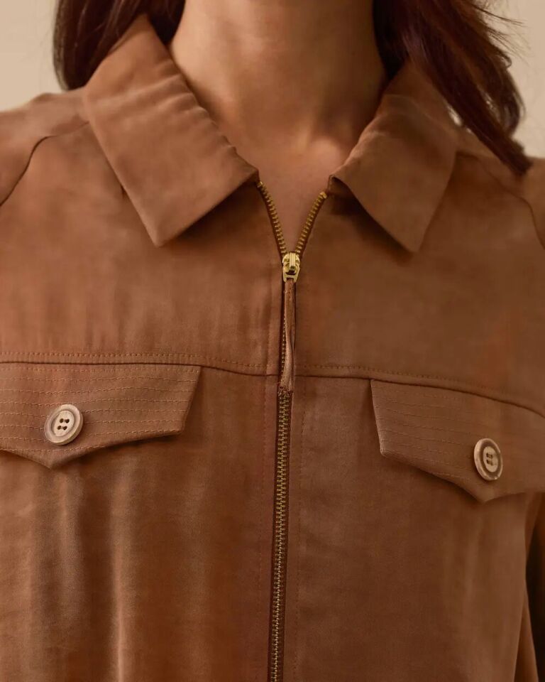 1012 GÜNLÜK CEKET ÖNÜ FERMUARLI KOL UCU LASTİKLİ ÖNDEN CEP DETAYLI ARKASI LASTİK DETAYLI KUPRA KUMAŞ GÜNLÜK CEKET #03-25#