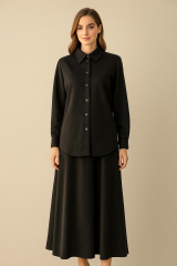 56051 ÖNDEN ÇITÇIT DÜĞMELİ ETEĞİN BELİ MANŞETLİ CEPLİ SÜET ETEKLİ TAKIM #10-25#