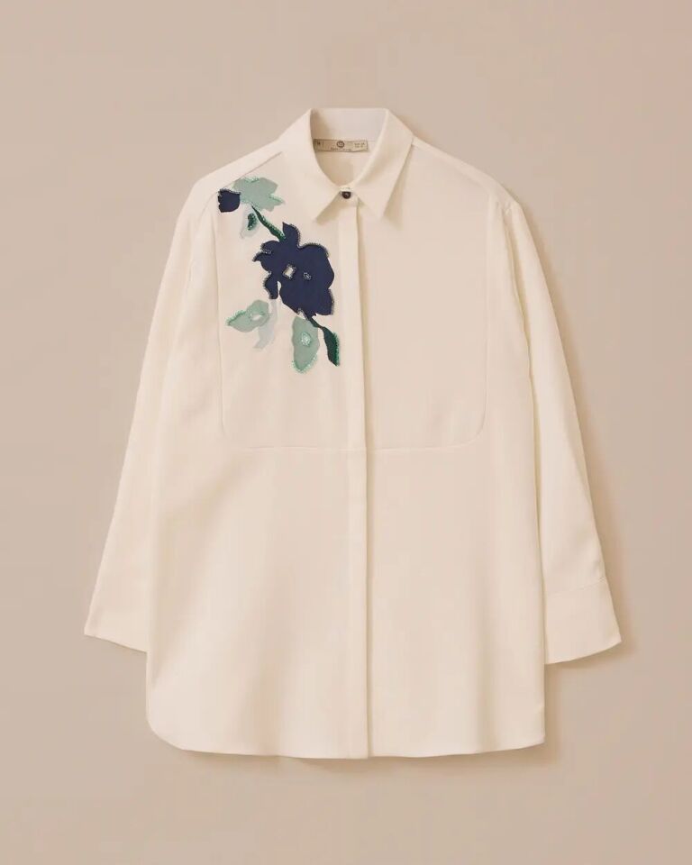 1014 OMZU NAKIŞ DETAYLI ÖNÜ DÜĞMELİ GÜNLÜK GÖMLEK #03-25#