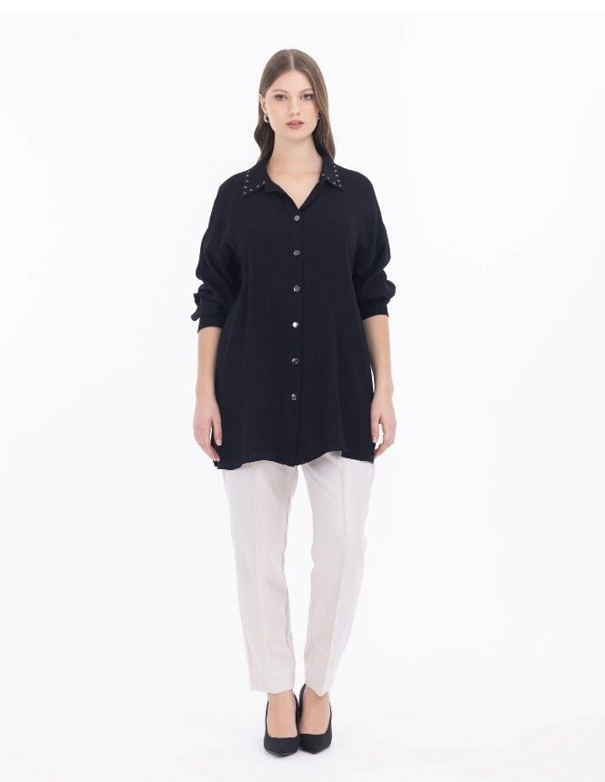 1007 ÖNÜ ÇIT ÇIT DÜĞMELİ YAKA DEMİR DETAYLI BÜYÜK BEDEN CEKET QYS GÜNLÜK CEKEKT 232401007 #23-04#