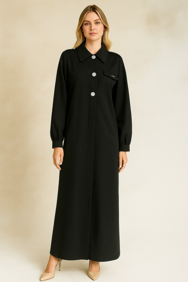 57018 ÖNDEN DÜĞMELİ KOL UCU MANŞETLİ OMZU APOLETLİ KABAN #10-25#