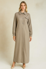 57018 ÖNDEN DÜĞMELİ KOL UCU MANŞETLİ OMZU APOLETLİ KABAN #10-25#