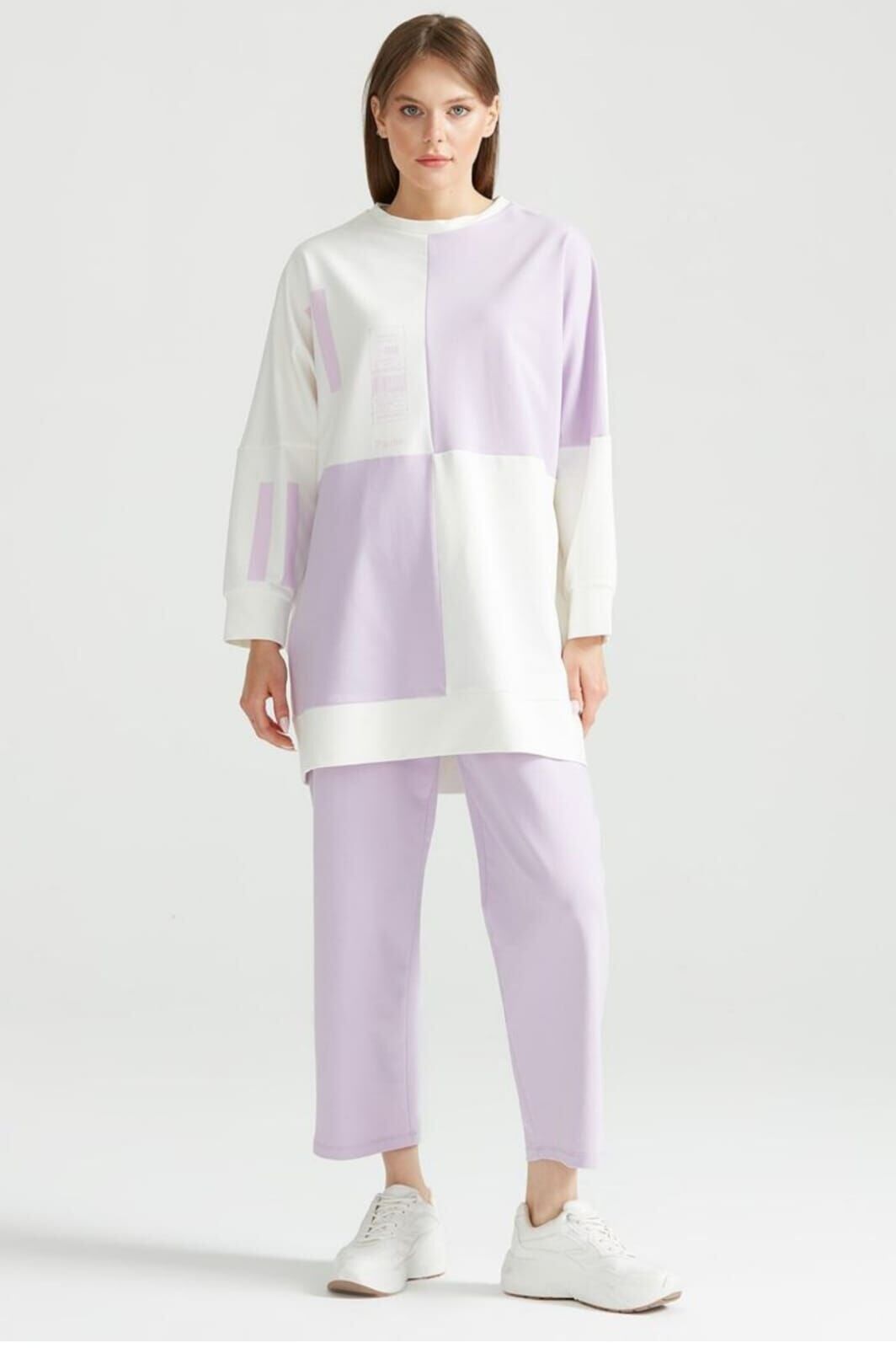ÇAPRAZ RENK BLOKLU SWEAT TUNİK QKS 1250,01  #22-09# 2 - LİLA