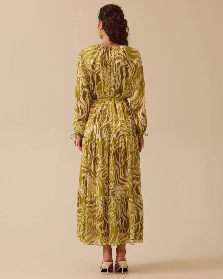 1029 SIFIR YAKA YAKASI VE KOLLARI İP BAĞLAMA DETAYLI ETEĞİNİN UCU KAT DETAYLI DESENLİ ŞIK ELBİSE #03-25#