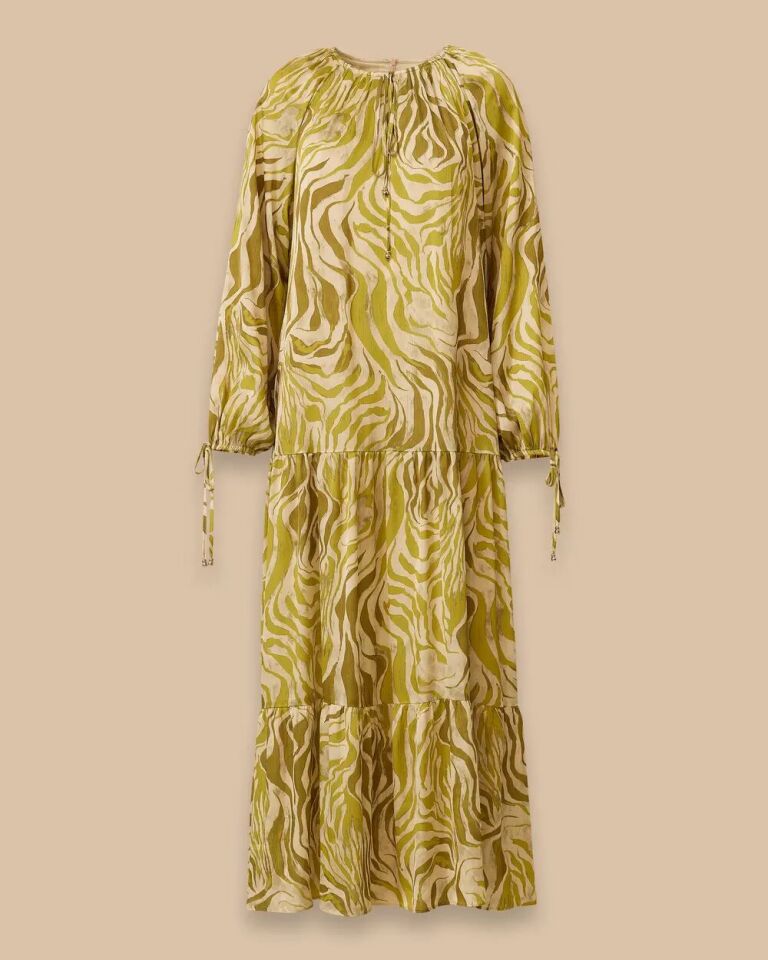 1029 SIFIR YAKA YAKASI VE KOLLARI İP BAĞLAMA DETAYLI ETEĞİNİN UCU KAT DETAYLI DESENLİ ŞIK ELBİSE #03-25#