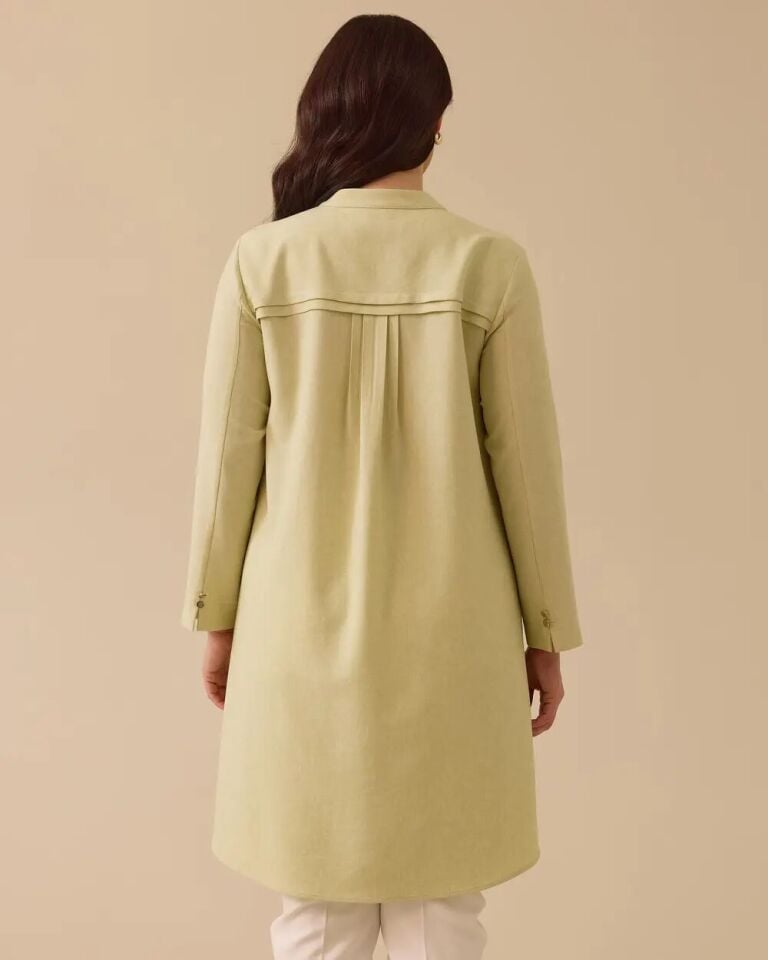 4003 SIFIR YAKA ÖNÜ DÜĞMELİ ÖNÜ DİKİŞ KAT DETAYLI GÜNLÜK TUNİK #03-25#