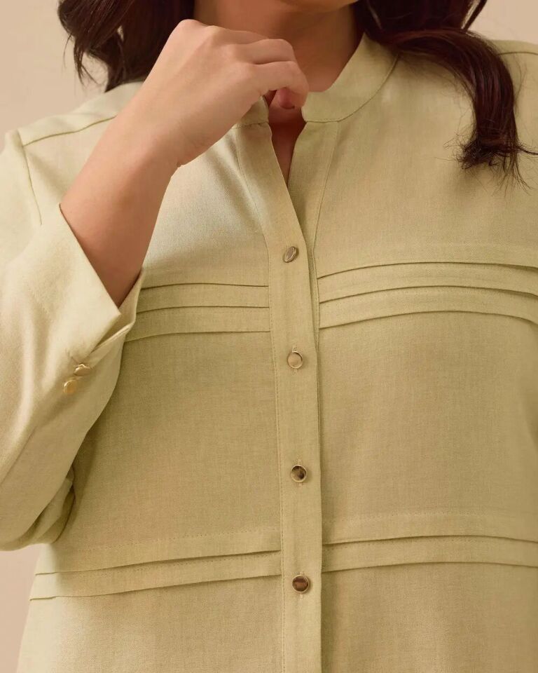 4003 SIFIR YAKA ÖNÜ DÜĞMELİ ÖNÜ DİKİŞ KAT DETAYLI GÜNLÜK TUNİK #03-25#