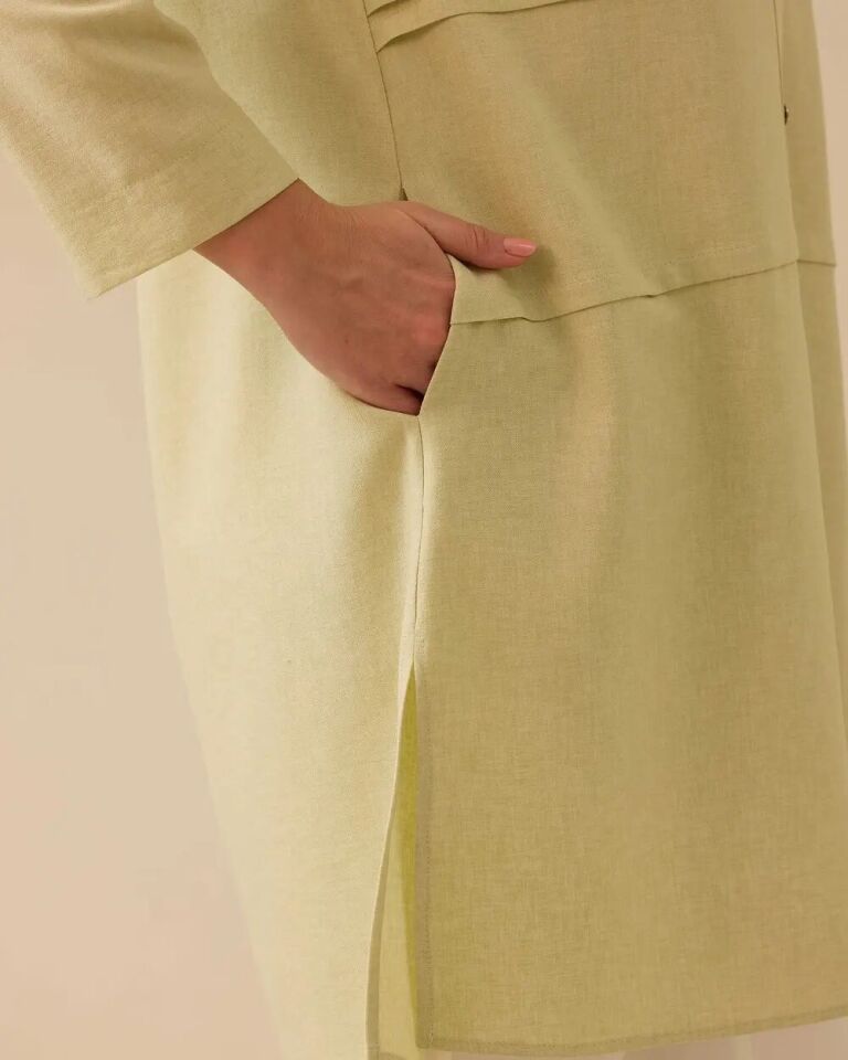 4003 SIFIR YAKA ÖNÜ DÜĞMELİ ÖNÜ DİKİŞ KAT DETAYLI GÜNLÜK TUNİK #03-25#