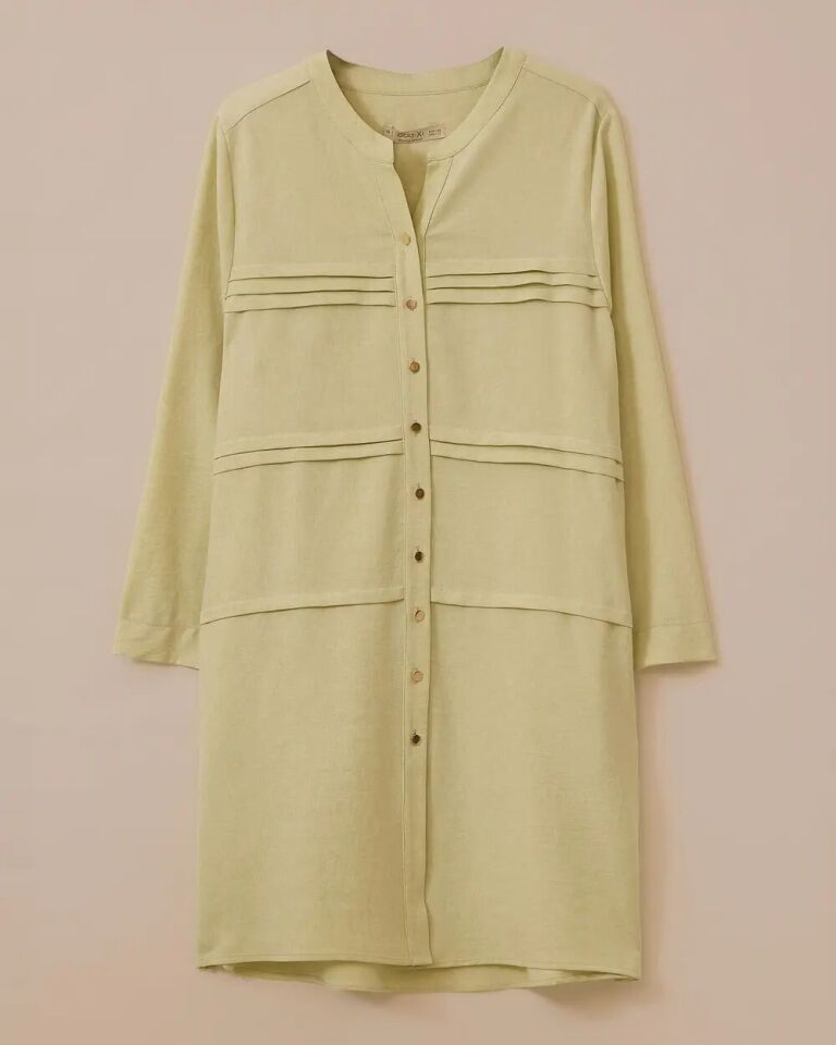 4003 SIFIR YAKA ÖNÜ DÜĞMELİ ÖNÜ DİKİŞ KAT DETAYLI GÜNLÜK TUNİK #03-25#