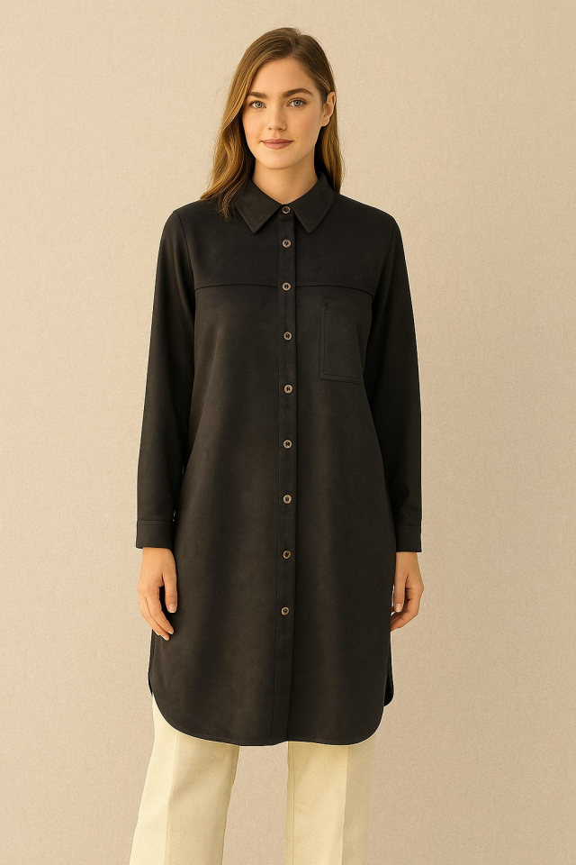 61004 ÖNDEN DÜĞMELİ SÜET GÖMLEK CEKET #10-25#