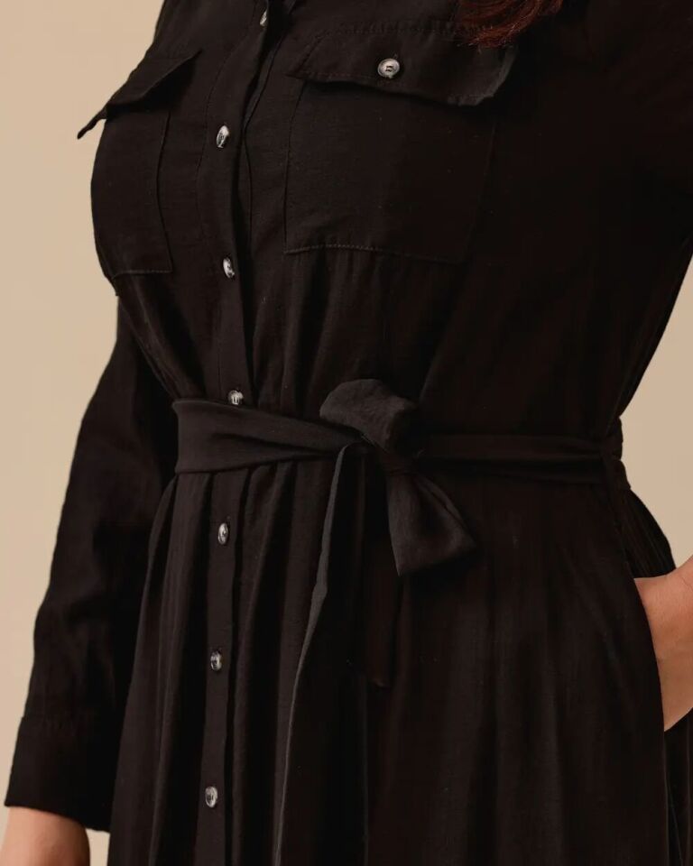 4004 ÖNÜ BOYDAN DÜĞMELİ GÖĞSÜ CEPLİ BELİ KUŞAKLI KOLU MANŞETLİ GÜNLÜK ELBİSE #03-25#