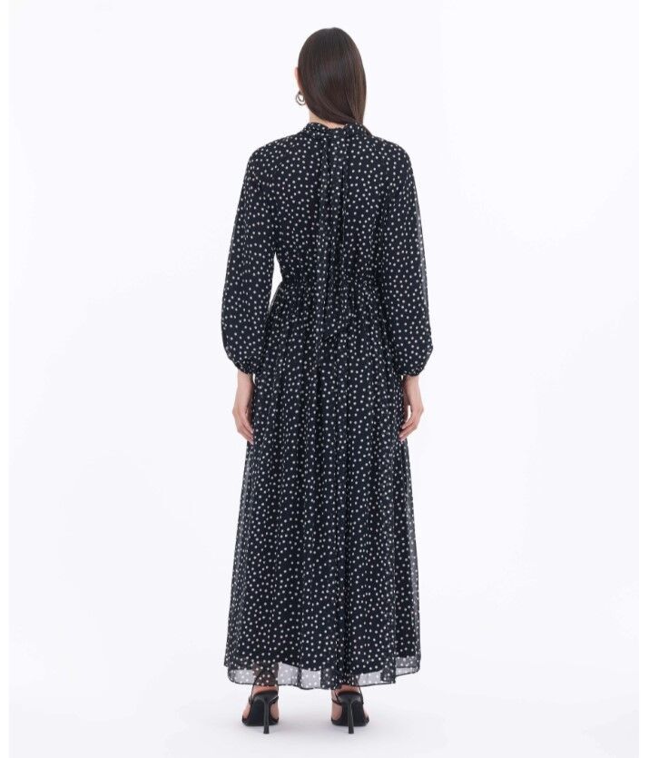 1023 DEGAJE YAKA PUANTİYELİ BELİ VE KOL UCU LASTİKLİ ELBİSE QYS GÜNLÜK ELİBSE 232001023 #23-04#