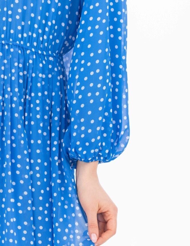 1023 DEGAJE YAKA PUANTİYELİ BELİ VE KOL UCU LASTİKLİ ELBİSE QYS GÜNLÜK ELİBSE 232001023 #23-04#