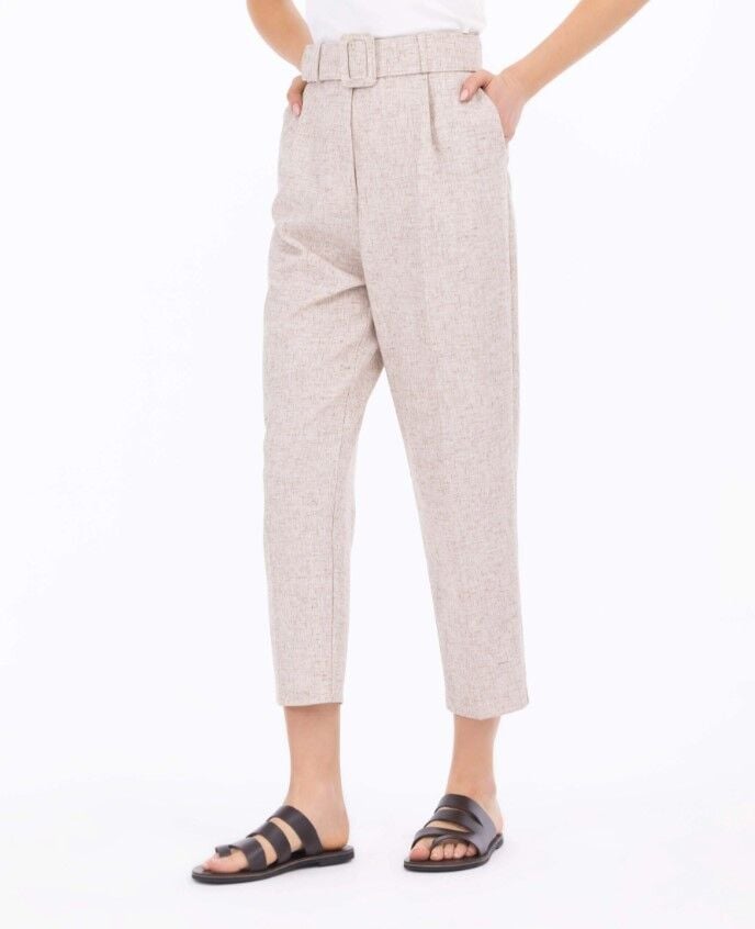 1033 GÜNLÜK PANTOLON BELİ KEMERLİ ÖNÜ DÜĞMELİ CEPLİ PANTOLON QYS GÜNLÜK PANTOLON 232001033 #23-043