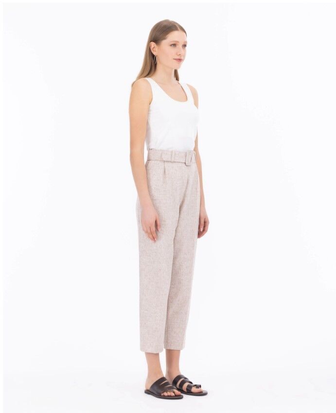 1033 GÜNLÜK PANTOLON BELİ KEMERLİ ÖNÜ DÜĞMELİ CEPLİ PANTOLON QYS GÜNLÜK PANTOLON 232001033 #23-043