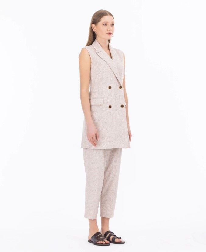 1022 YELEK KRUVAZE YAKA ÖNDEN DÜĞMELİ SIFIR KOL ŞIK YELEK QYS YELEK 232401022 #23-04#