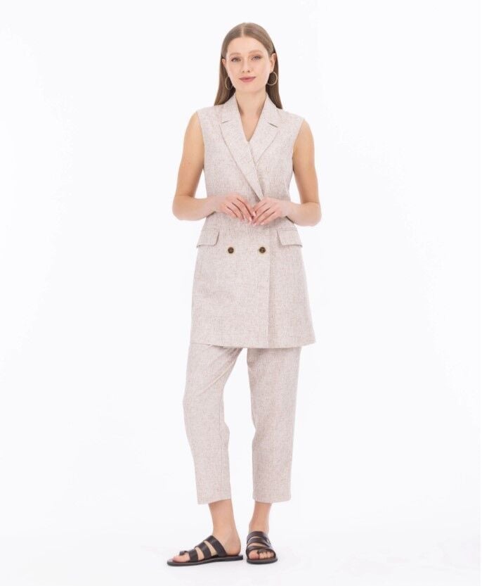 1022 YELEK KRUVAZE YAKA ÖNDEN DÜĞMELİ SIFIR KOL ŞIK YELEK QYS YELEK 232401022 #23-04#