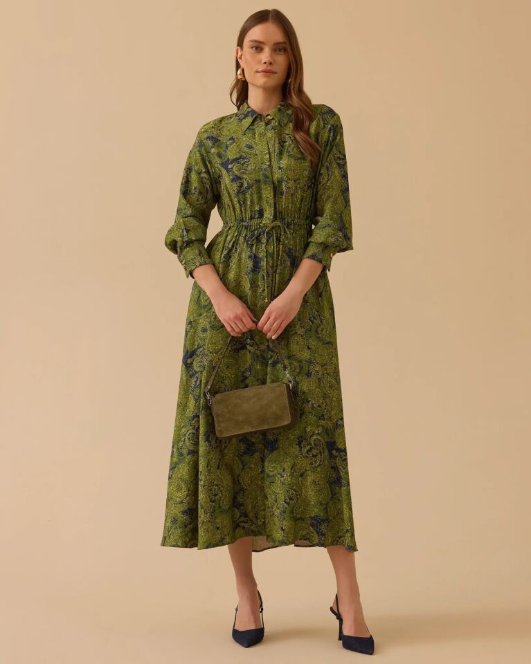 1012 DESENLİ BEL BAĞCIKLI ELBİSE #26#