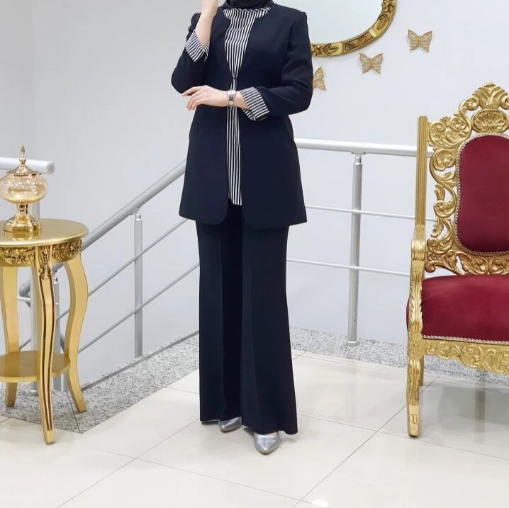 2653  KATLANABLLİR KOLLU SIFIR YAKA İÇ BLUZ ZEBRA DESENLİ SIFIR KOL 3 LÜ CEKETLİ TAKIM KAPRİ KOL QYS 2653 3 LÜ TAKIM #23-043